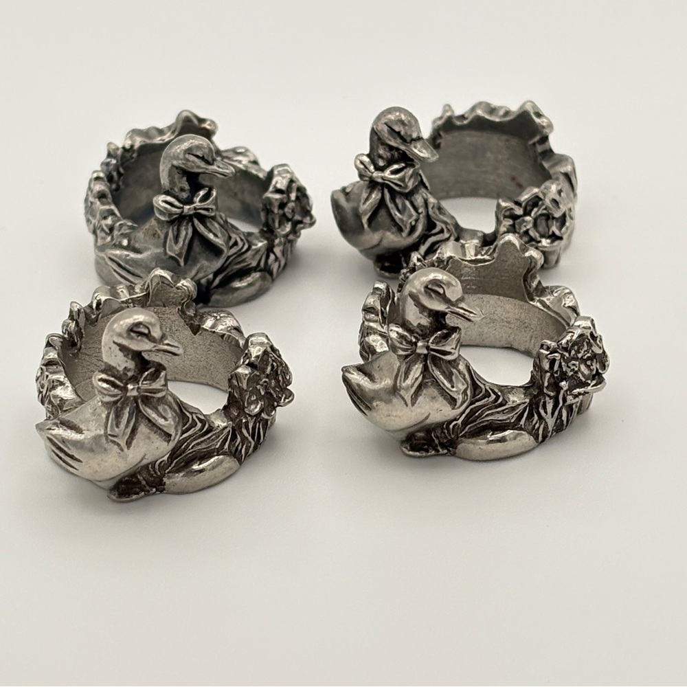 Seagull Pewter Napkin Rings Candle Rings Duck Goose Canada 1986 Set of 4